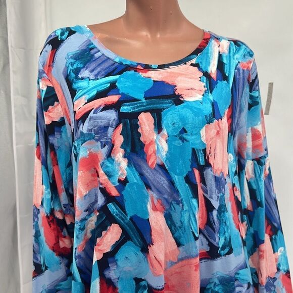 LOGO Lori Goldstein XL. Rayon Multicolor Scoop Neck Long Sleeve Tunic Top - Picture 2 of 11